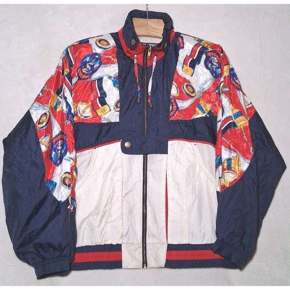 Vintage RE Sport By River Edge Women's Jacket Nautical Print Windbreaker Size L